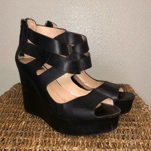 Dolce Vita Leather Wrapped Platform Wedge Sandals - Black, 8.5